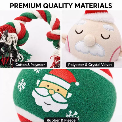 Christmas Dog Toy Set Durable Cotton Rope and Soft Plush Ball Chew Toys