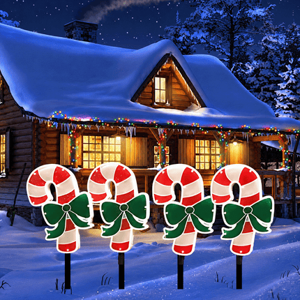 4 Pieces 40 LED White PVC Candy Cane Solar Christmas Garden Lights