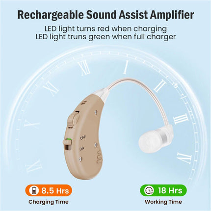 1 Pair Hearing Aid Rechargeable Invisible BTE with Charger Dock 1 year Warranty
