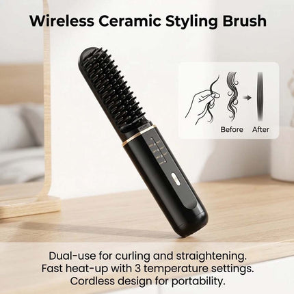 Cordless Beard Hair Straightener Brush Ion Heated Straightening Comb USB Rechargeable