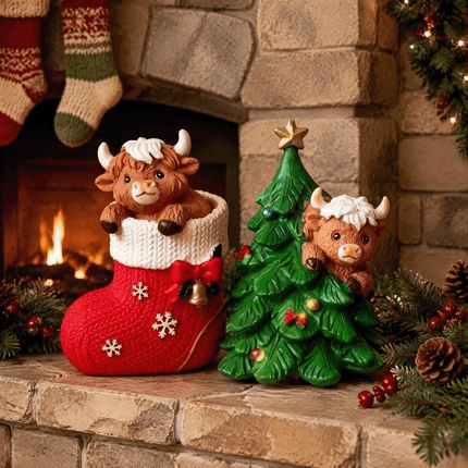 Fun Cow Figurines Christmas Socks Resin Cow Ornament Home Gift