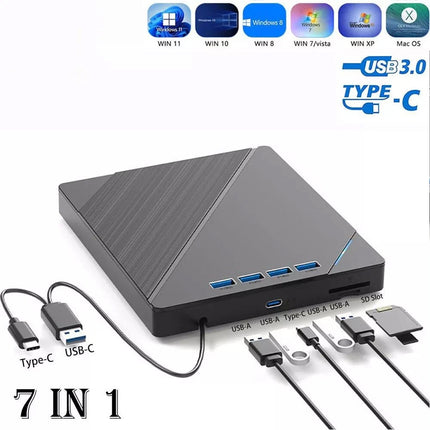 7-in-1 Slim External CD DVD Drive USB 3.0 Reader Writer Burner Player For Laptop