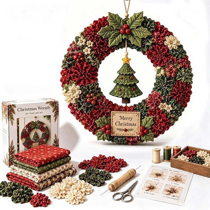 3D Fabric Christmas Wreath 30CM DIY Xmas Garland Baubles Ornaments Party Decor Tree