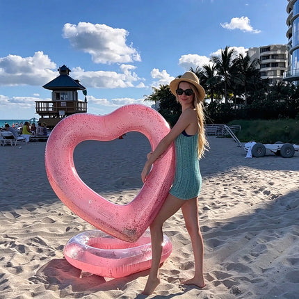 Giant Heart Inflatable Swimming Ring Pool Raft Floating Glitter