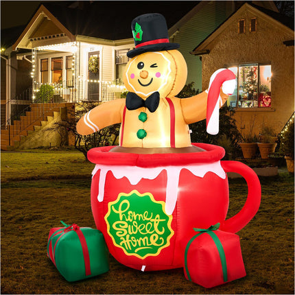 1.8M Christmas Inflatable Gingerbread Man LED Light Xmas Party Decor
