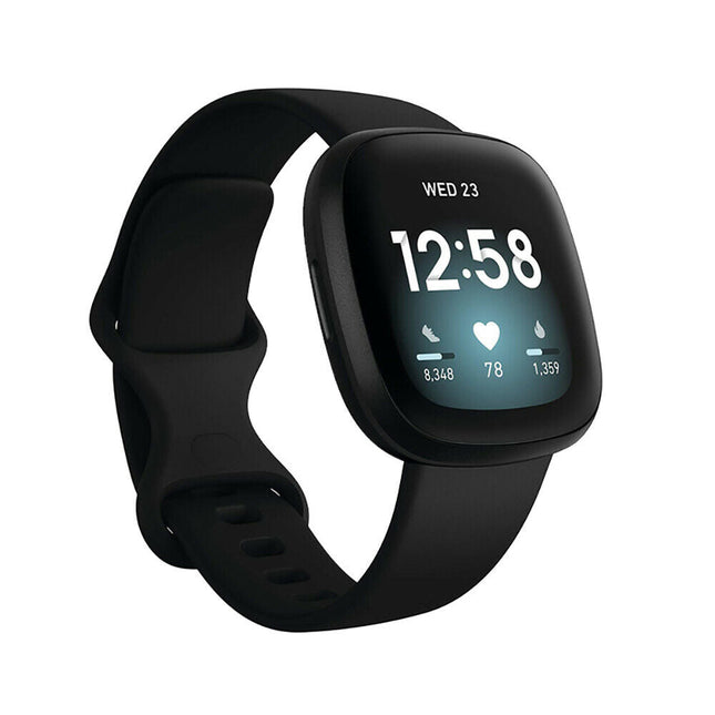 Fitbit Versa 3 4 Sense Sense 2 Smartwatch Soft Silicone Replacement Band Black