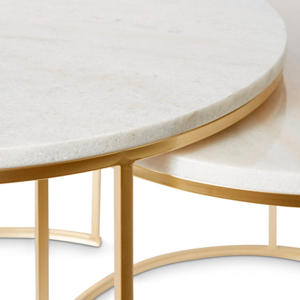 2Pcs Apartment Coffee Table Round Marble Nesting Side White Coffee Table