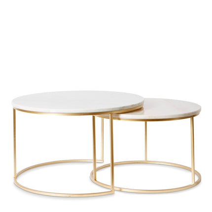 2Pcs Apartment Coffee Table Round Marble Nesting Side White Coffee Table