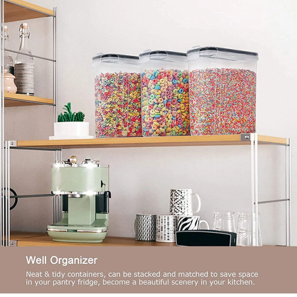 6 Food Airtight Containers Set with Lid Organizer Cereal Dried Food Storage Jar