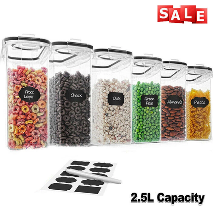 6 Food Airtight Containers Set with Lid Organizer Cereal Dried Food Storage Jar