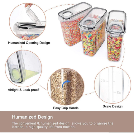 6 Food Airtight Containers Set with Lid Organizer Cereal Dried Food Storage Jar