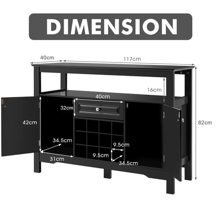 Kitchen Sideboard Storage Cabinet Shelf Display Wine Rack Console Table Black