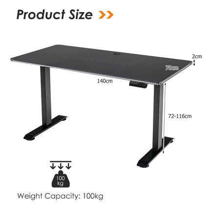 Standing Desk Electric Motorised Computer Desk Height Adjustable Sit Stand Table Black