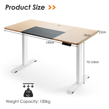 Standing Desk Electric Motorised Computer Desk Height Adjustable Sit Stand Table Natural