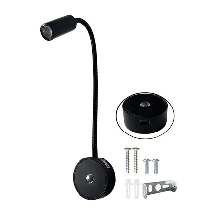 LED Gooseneck Wall Lamp Caravan Spotlight Bedside Reading Light 12V   (Black) - Image 1