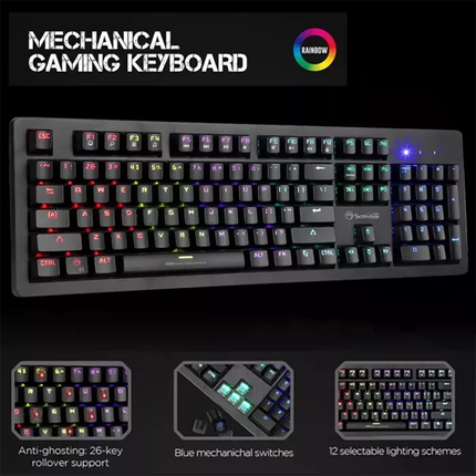 LED Gaming Mechanical Keyboard RGB Backlit USB Wired 104 Keys Blue Switch