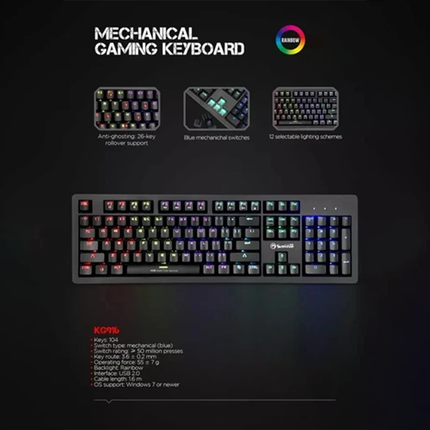 LED Gaming Mechanical Keyboard RGB Backlit USB Wired 104 Keys Blue Switch