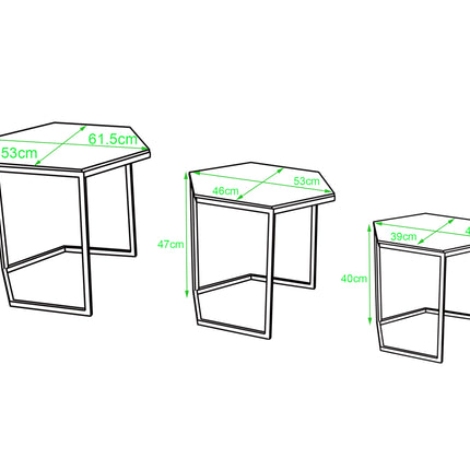 Set of 3 Hexagonal Nesting Tables - White Marble Top With Chrome Legs | Modern Living Room Side Coffee Tables