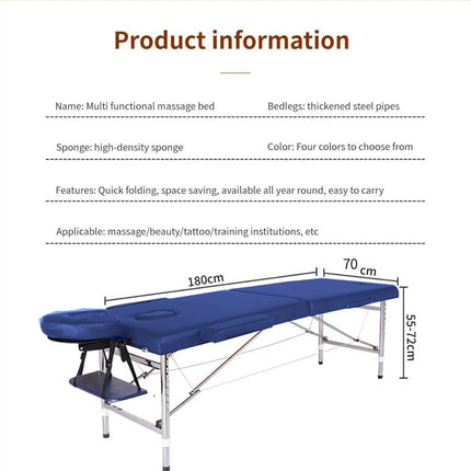 Blue Portable Folding Massage Table Bed Beauty Acupuncture Spa Chair Adjustable 180cm