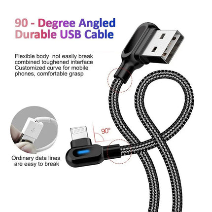 90 Degree Angle L Shape Fast USB Charging Cable Charger Cord Samsung IOS Braided