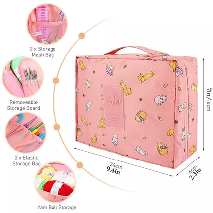59Pcs Beginner Crochet Hooks Kit 5 Roll Yarn Knitting Needles Sewing Tools Pink