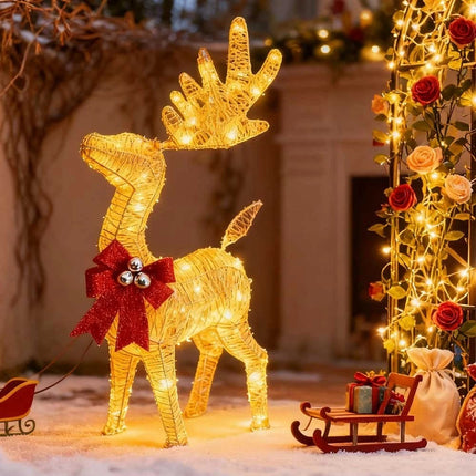 80cm Christmas Decoration Reindeer LED Lights Light up Solar Iron Frame Door