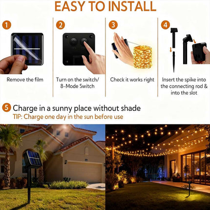 Solar Powered Christmas String Lights Waterproof LED Garden Light Warm White