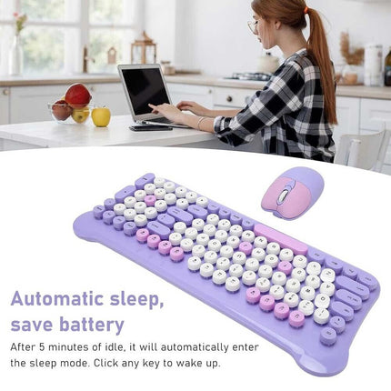 Purple Cute Auto Sleeping Wireless Keyboard Mouse Set Bluetooth Gamming Computer Laptop