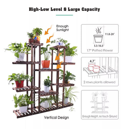 XL-Large 17 Pots Wood Plant Stand House Office Use Flower Pots Planter Shelf