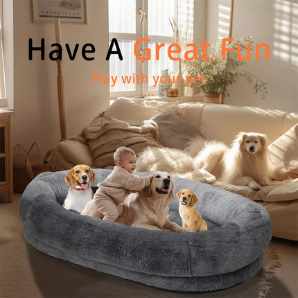 XXL Human-Sized Dog Bed Washable Orthopedic Pet Bed Bean Bag with Soft Blanket