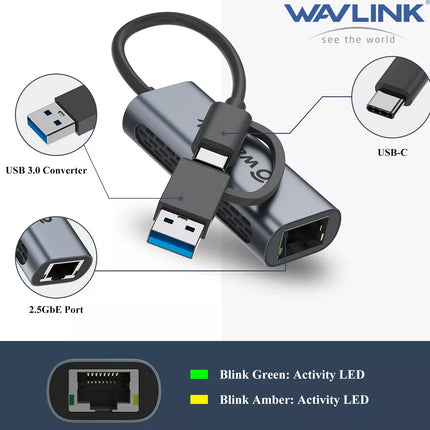 2.5G USB C Ethernet Adapter USB A Network Adapter Laptop RJ45 Adapter
