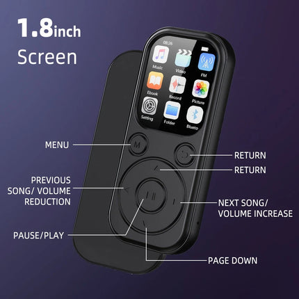 2" Color Screen MP3 Bluetooth Music Player with Speaker FM Radio Voice Recorder