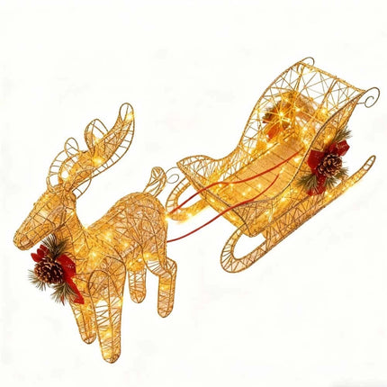 Solar-Powered Set of 2 Christmas Decoration Reindeer and Sleigh LED Yard Xmas
