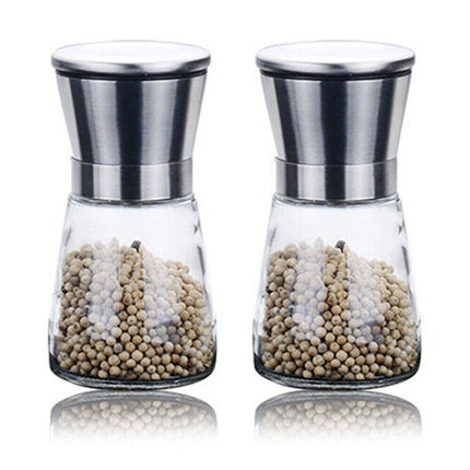 2x Stainless Steel Salt and Pepper Grinder Manual Ceramic Mills Glass Kitchen