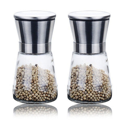 Small 2x Stainless Steel Salt and Pepper Grinder Manual Ceramic Mills Glass Kitchen