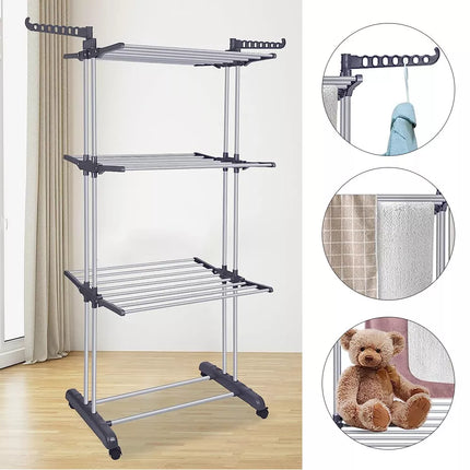 3 Tiers Foldable Garment Hanger Clothes Airer Drying Stand Laundry Support Horse