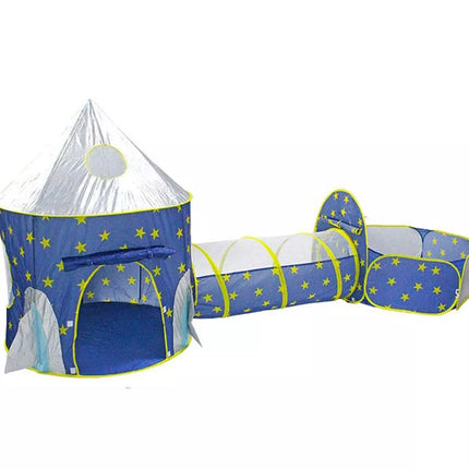 3 In 1 Play Tent Kids Toddlers Crawl Tunnel Pop Up Playhouse Ball Pit Play Tent Blue