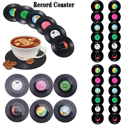 18PCS Retro Record Disk Coasters Vinyl Drinks Holder Non-Slip Mug Pads Placemat
