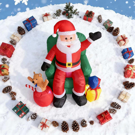 7.5ft Inflatable Santa Claus on Sofa with Gift Box Built-in LED Lights Christmas