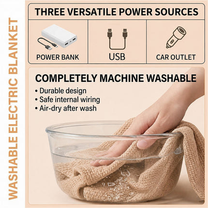 USB Electric Warming Throw Blanket Portable Poncho Shawl -Beige