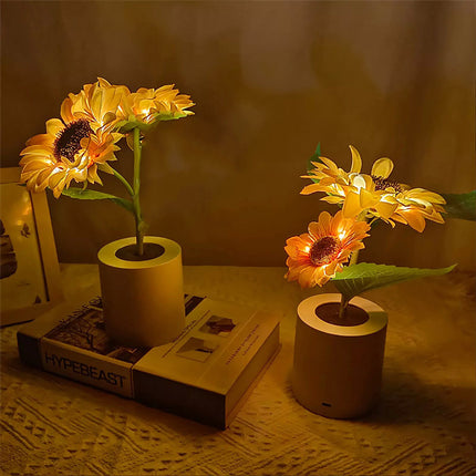 2 Head LED Sunflower Night Light Home Decorative Flower Lamp Rechargeable