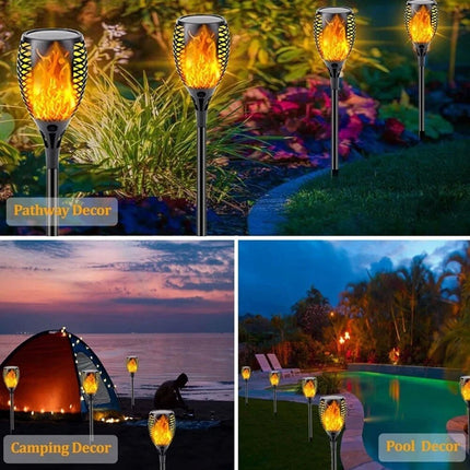 4 Pcs Outdoor Solar Flame Lights Fire LED Torch Garden Halloween Decorations Light
