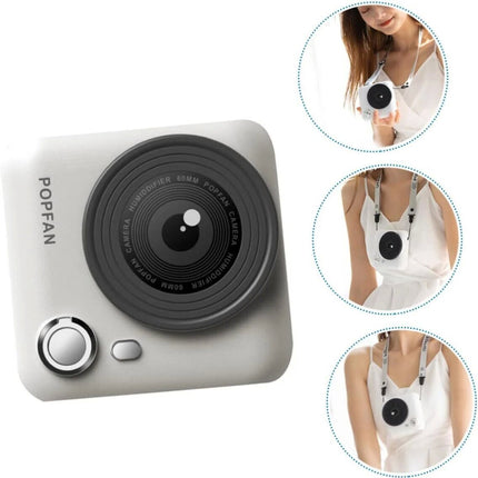 White-Camera Neck Fan Bladeless Hanging Air Cooler USB Rechargeable Portable Personal