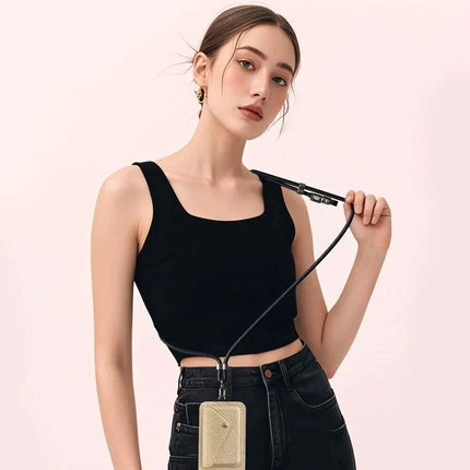 Black Phone Lanyard With Fast Charging Cable Crossbody 240w Type c iPhone Samsung