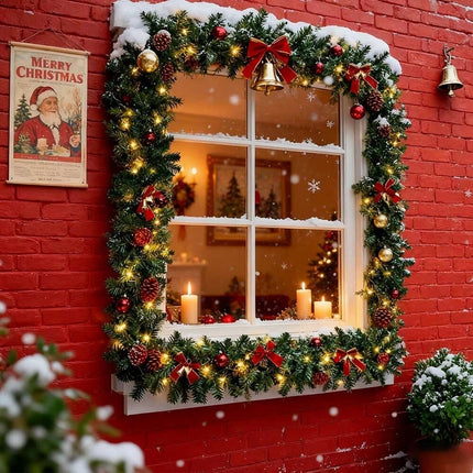9Ft Pre-Lit Christmas Garland Festive Artificial Decoration with LED Lights