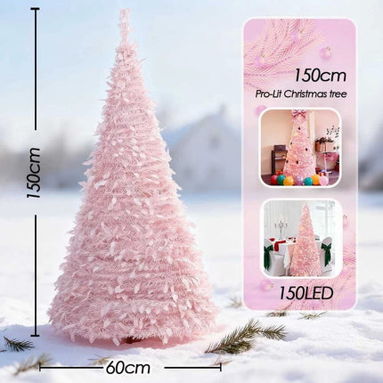 Pre-Decorated Pink Christmas Tree Foldable Holiday Decoration LED lights Xmas