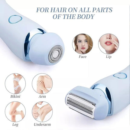 Blue Cordless Womens Electric Shaver Razor - 2-in-1 Gentle & Efficient Hair Trimmer