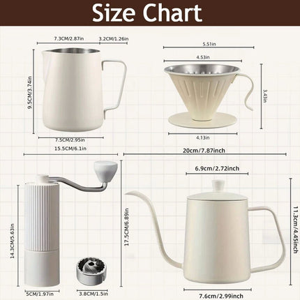 Pour Over Coffee Maker Gift Set Manual Grinder Portable Kettle Hand Bean Filter