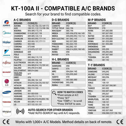 Universal A/C Remote Control for 1,000 Brands KT-100A II Replacement Air Con LCD