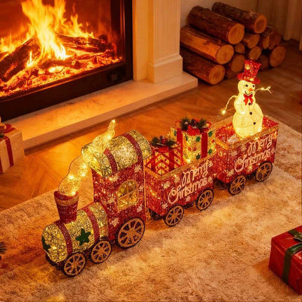 Lighted Christmas Decorations 3 Trains Snowman Light up Front Yard Solar Powered